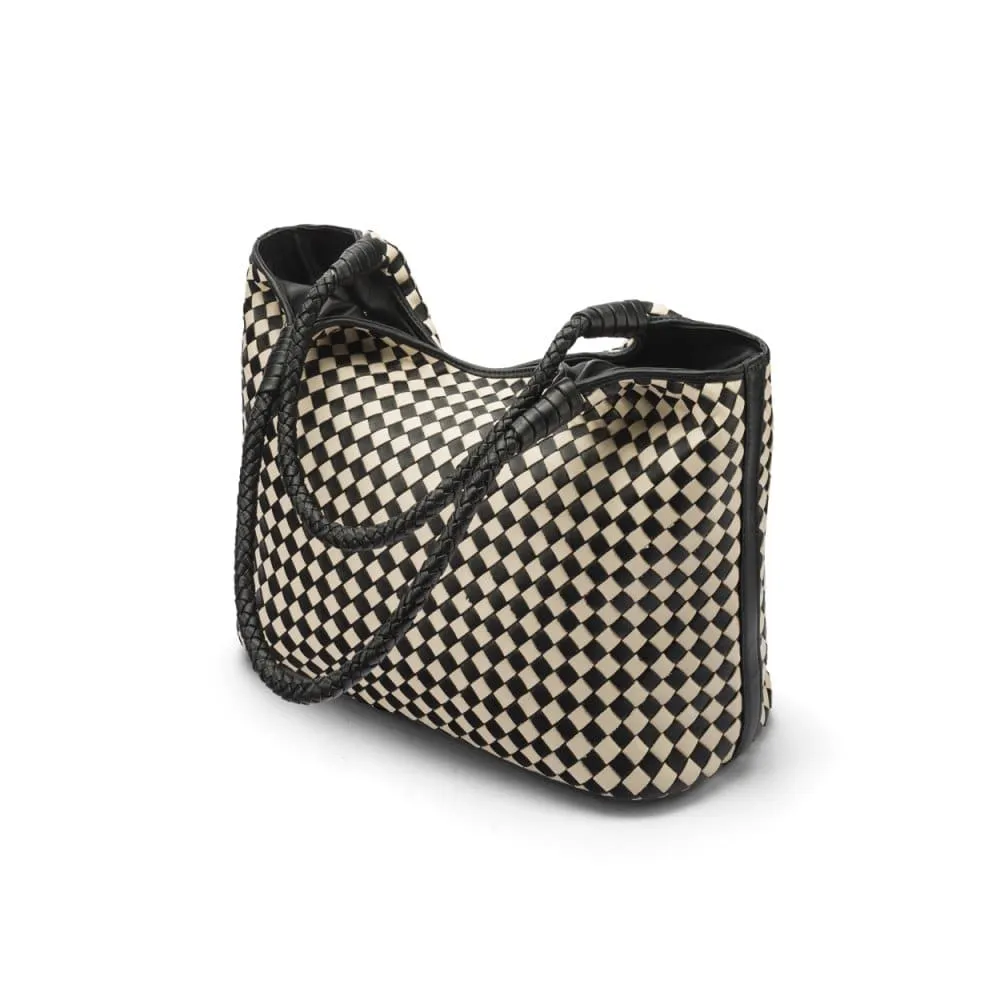 Anya Woven Leather Shoulder Bag - Black And Ecru