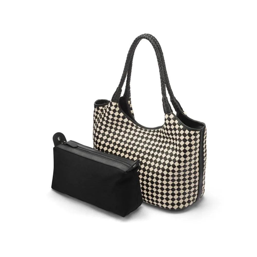 Anya Woven Leather Shoulder Bag - Black And Ecru