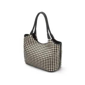 Anya Woven Leather Shoulder Bag - Black And Ecru