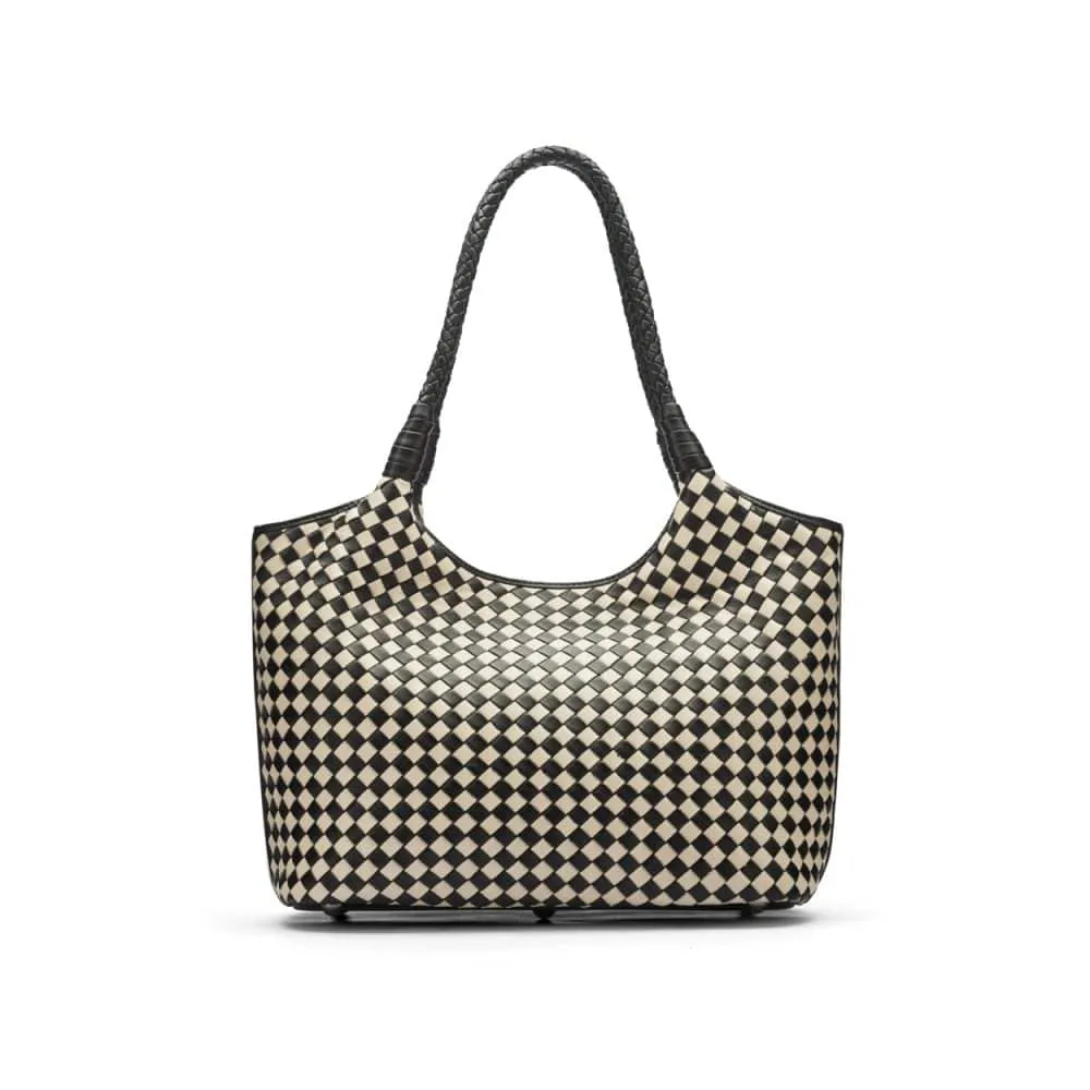 Anya Woven Leather Shoulder Bag - Black And Ecru