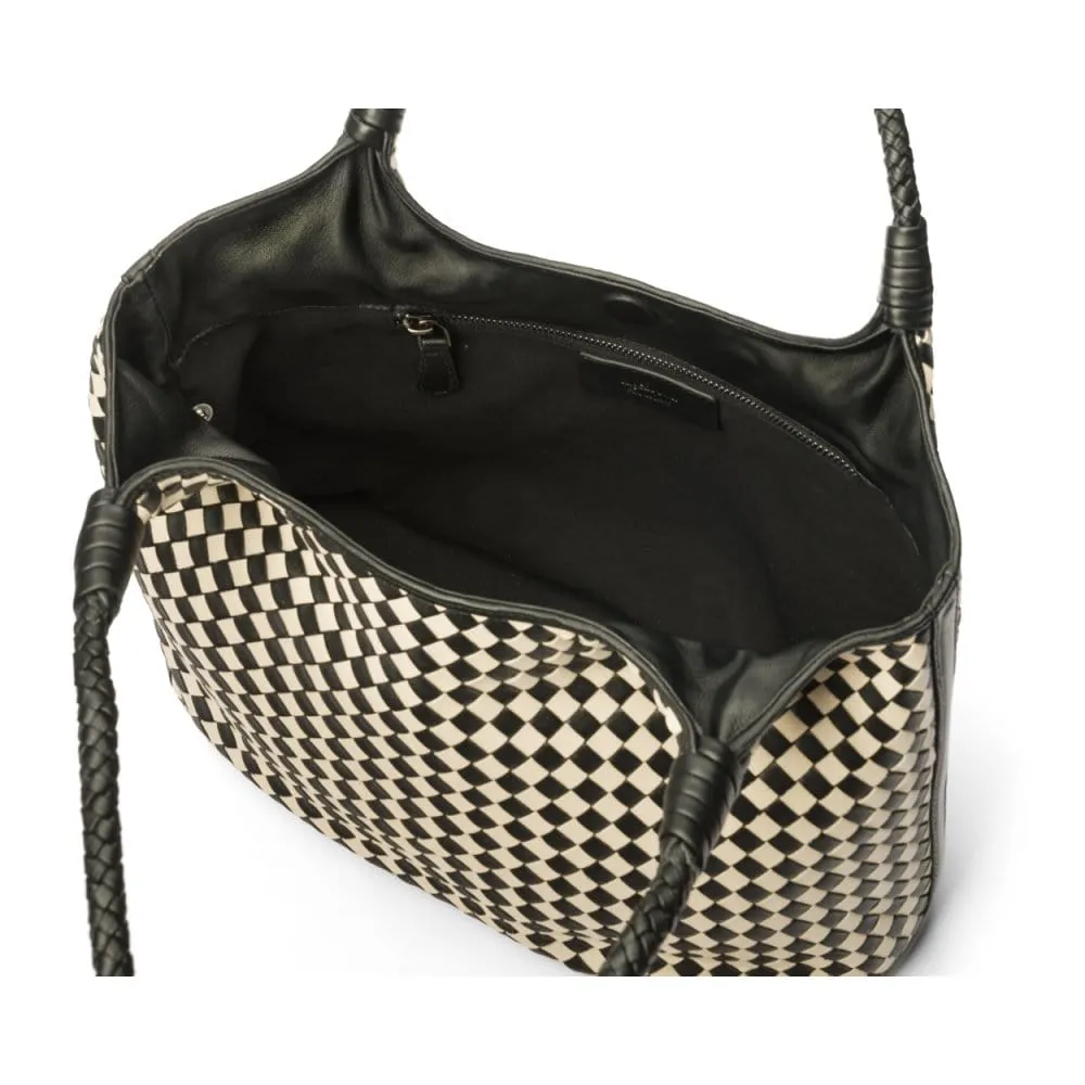 Anya Woven Leather Shoulder Bag - Black And Ecru