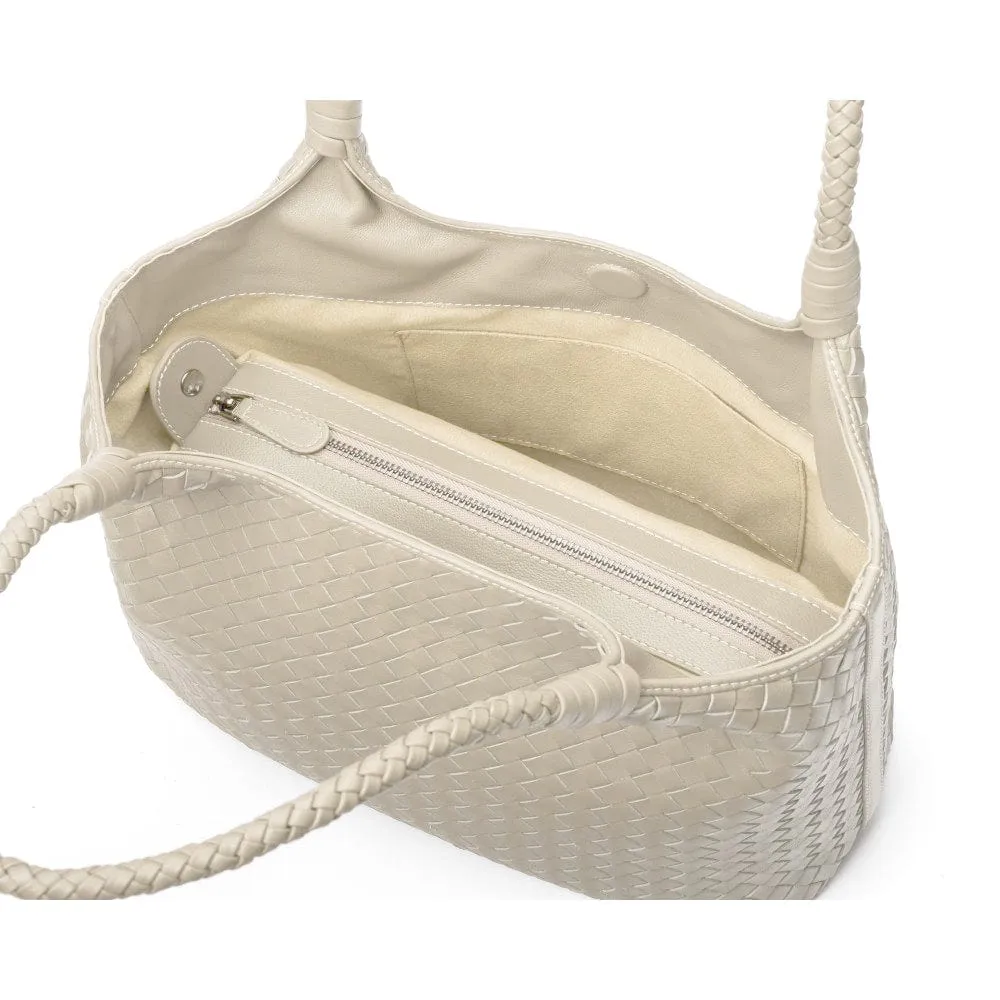 Anya Woven Leather Shoulder Bag - Ivory