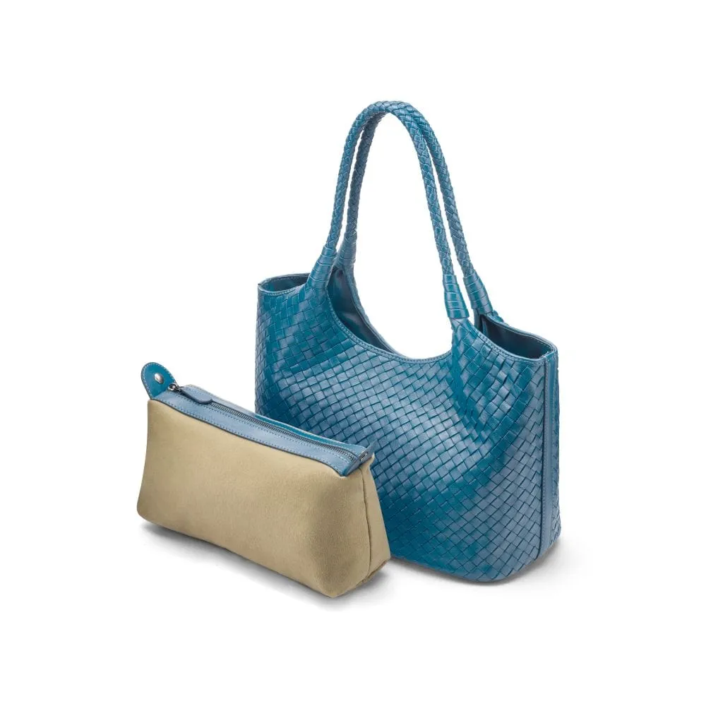 Anya Woven Leather Shoulder Bag - Turquoise