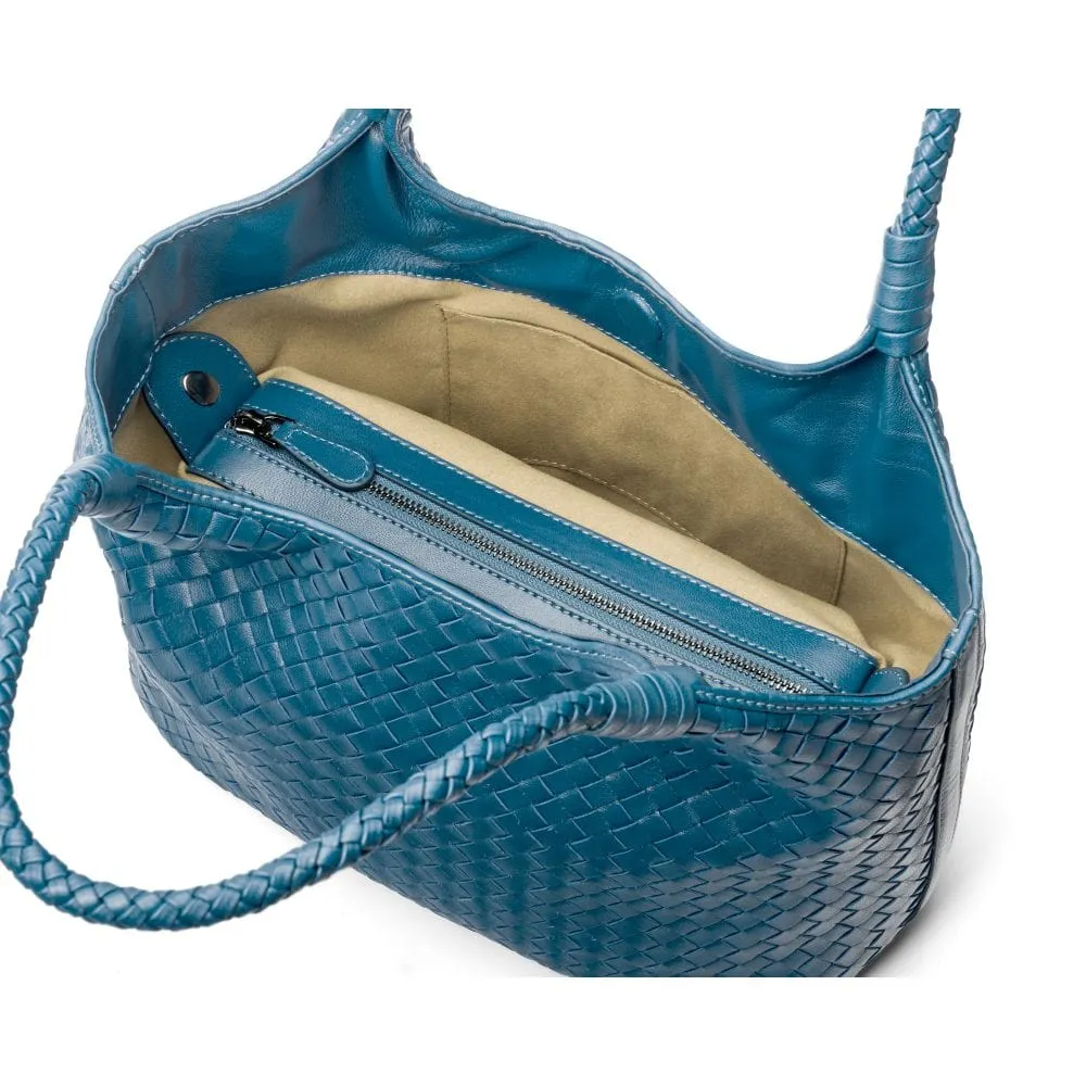 Anya Woven Leather Shoulder Bag - Turquoise