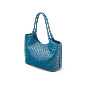 Anya Woven Leather Shoulder Bag - Turquoise