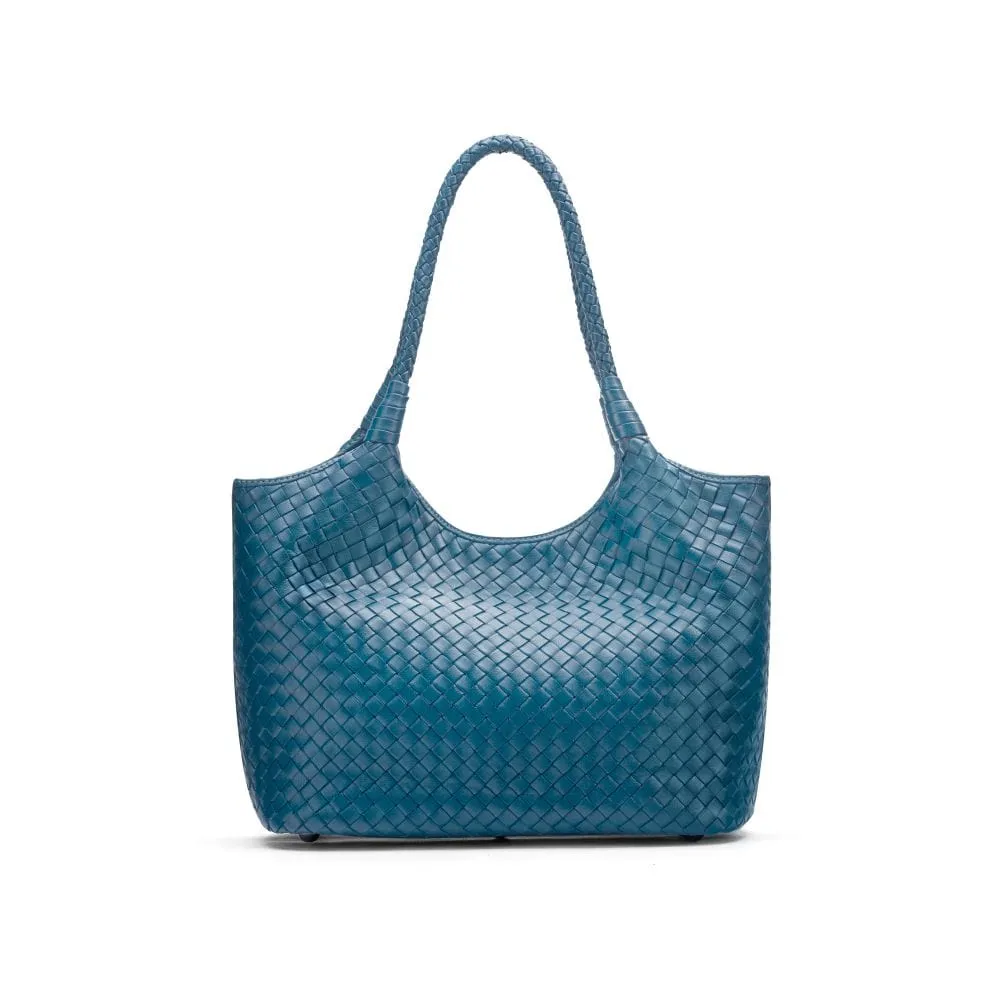 Anya Woven Leather Shoulder Bag - Turquoise