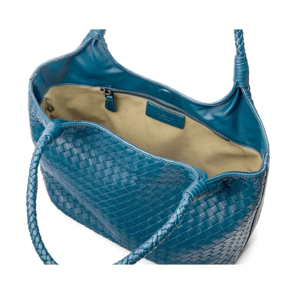 Anya Woven Leather Shoulder Bag - Turquoise