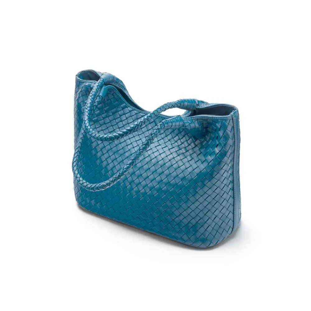 Anya Woven Leather Shoulder Bag - Turquoise