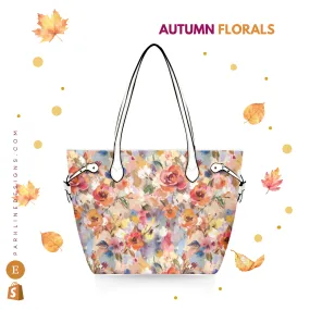 Autumn Floral Leather Bag | Watercolor Peonies Pattern | Perfect Gift for Her | Elegant & Durable Fashion Tote
