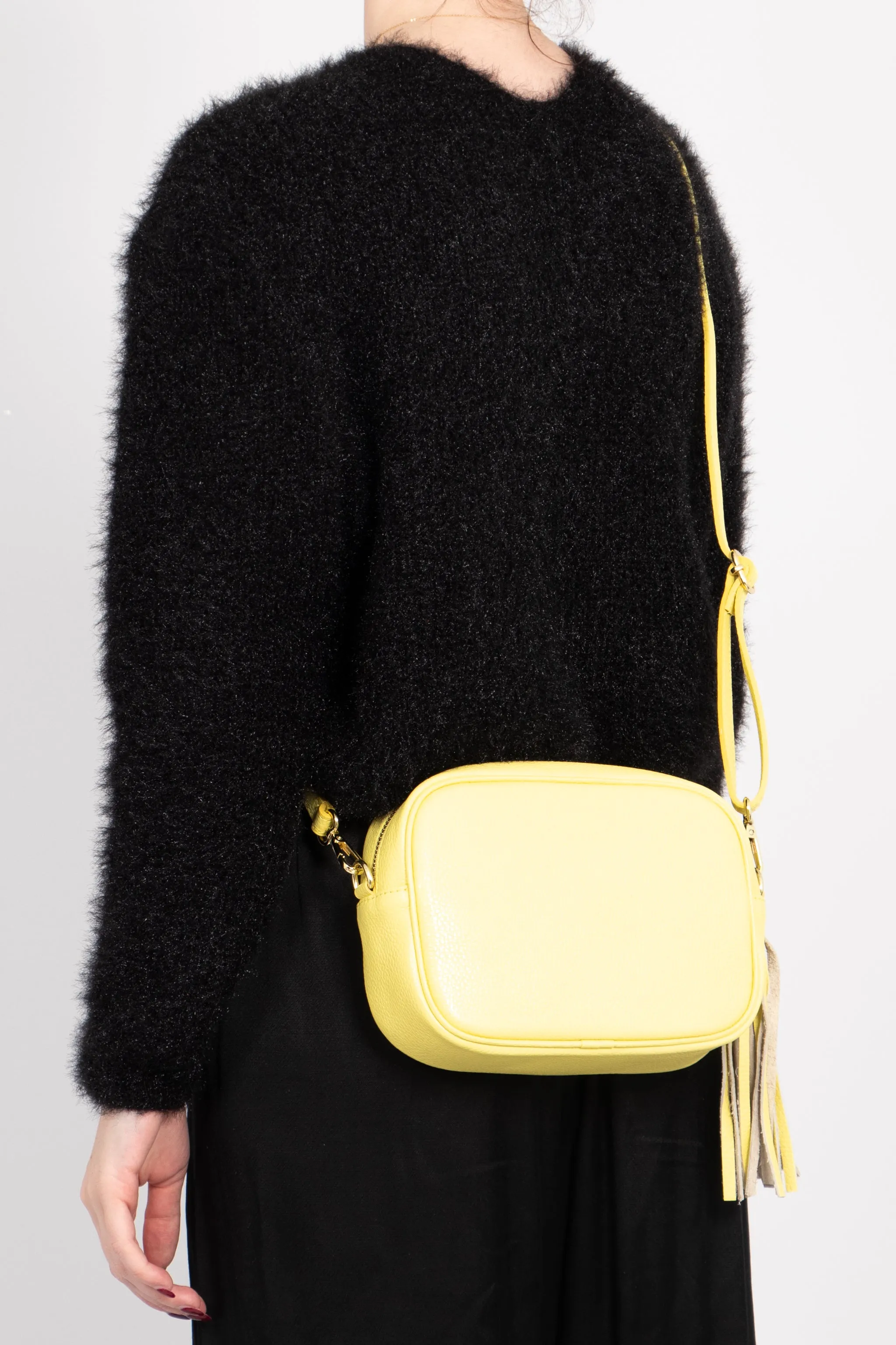 Beau - Italian Leather Crossbody Bag - Lemon, Pebbled