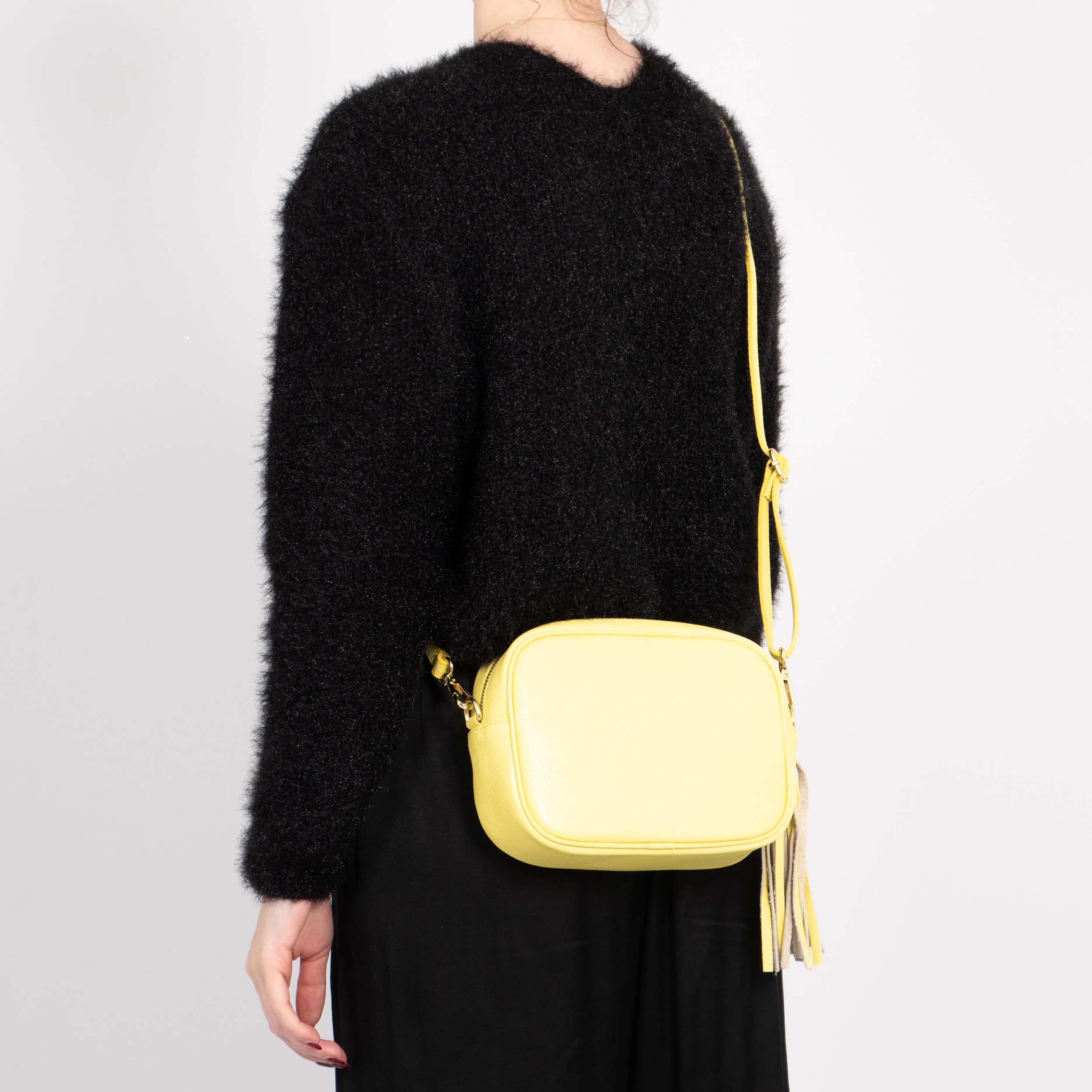 Beau - Italian Leather Crossbody Bag - Lemon, Pebbled