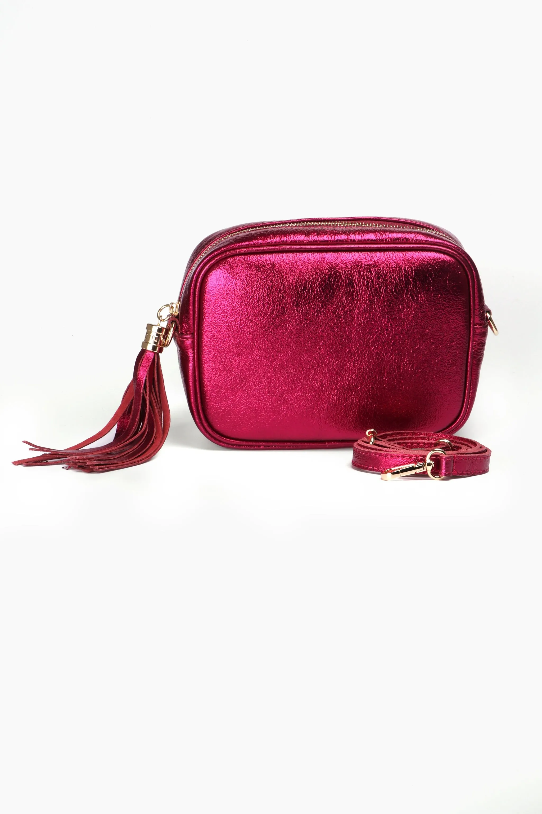 Beau - Italian Leather Crossbody Bag - Magenta, Metallic