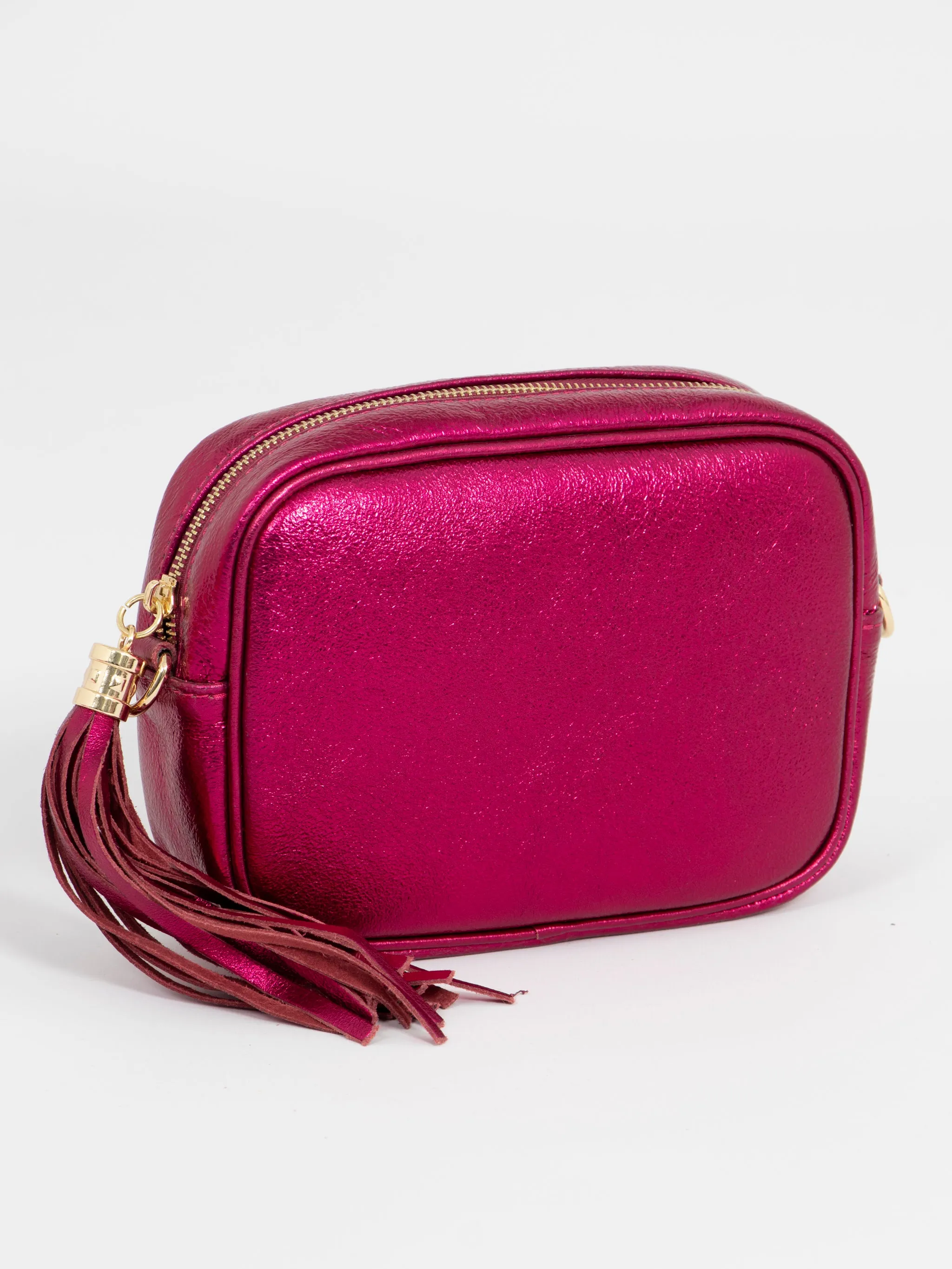 Beau - Italian Leather Crossbody Bag - Magenta, Metallic