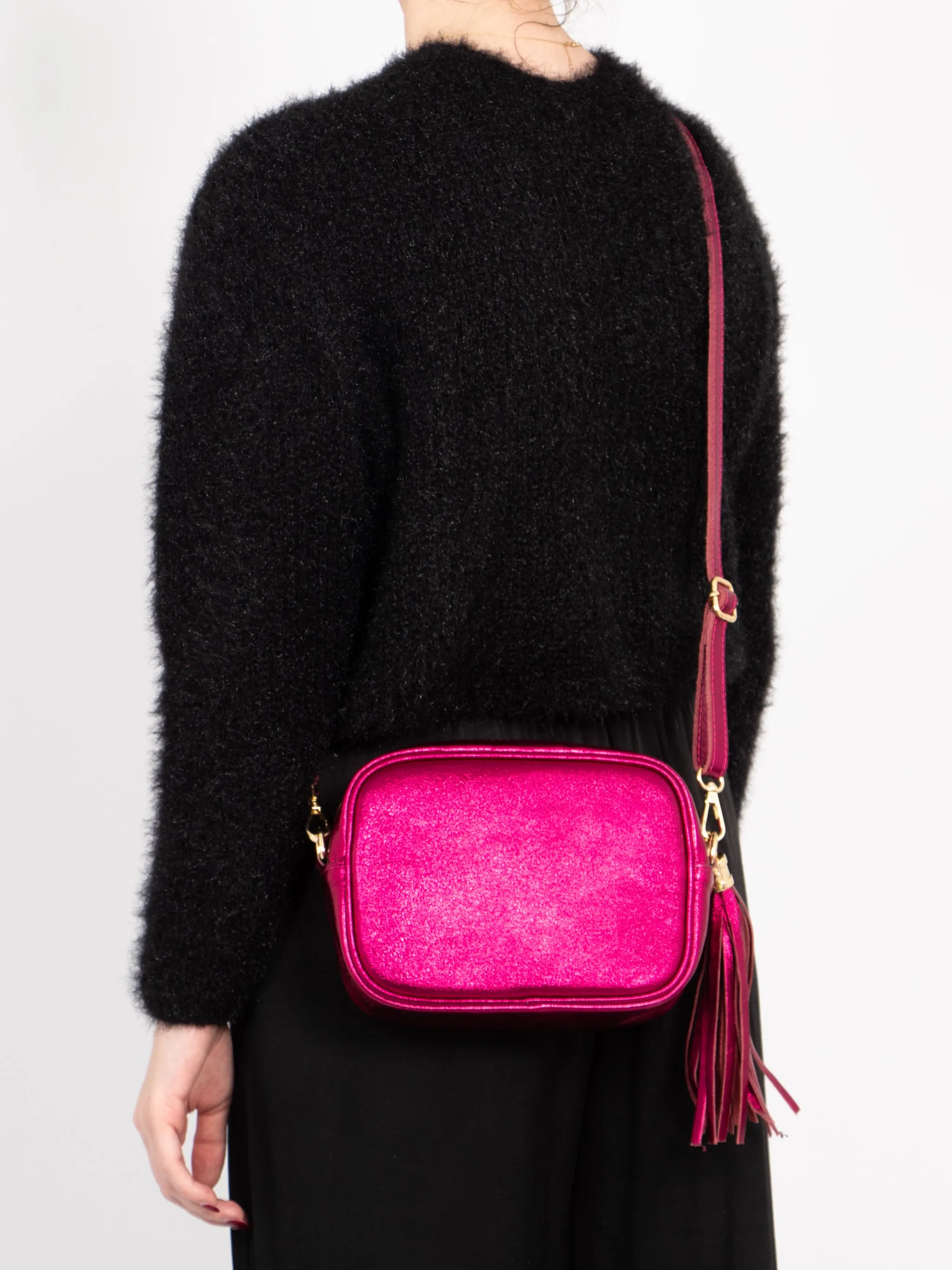 Beau - Italian Leather Crossbody Bag - Magenta, Metallic
