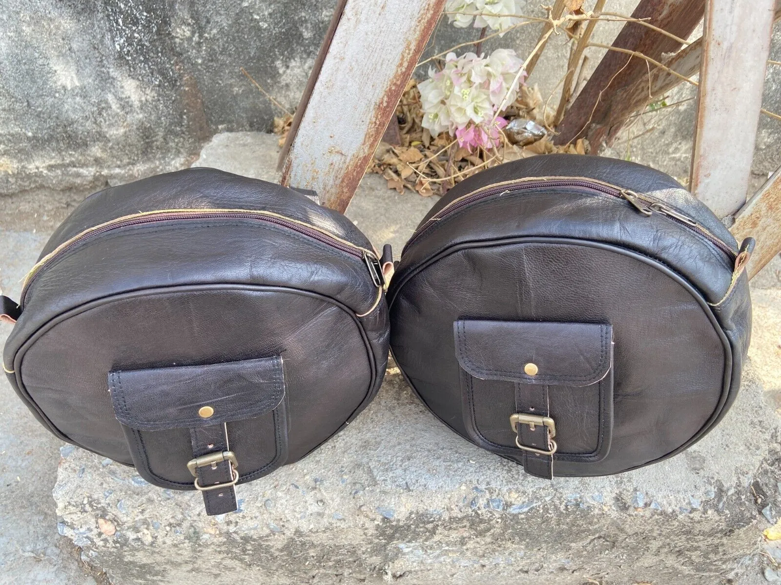 Black Leather Motorcycle Combo Saddlebag Panniers