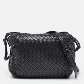 BOTTEGA VENETA Black Intrecciato Leather Nodini Double Zip Crossbody Bag