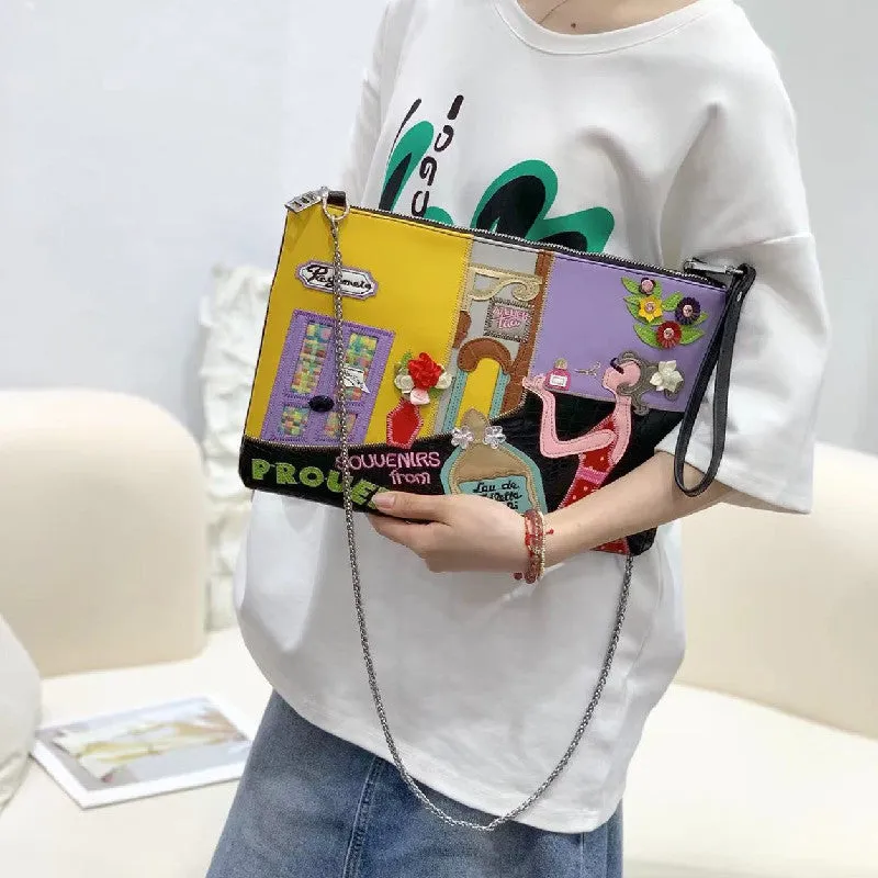 Chh Chrome Heart Leather Bag Embroidered Shoulder Crossbody Bag