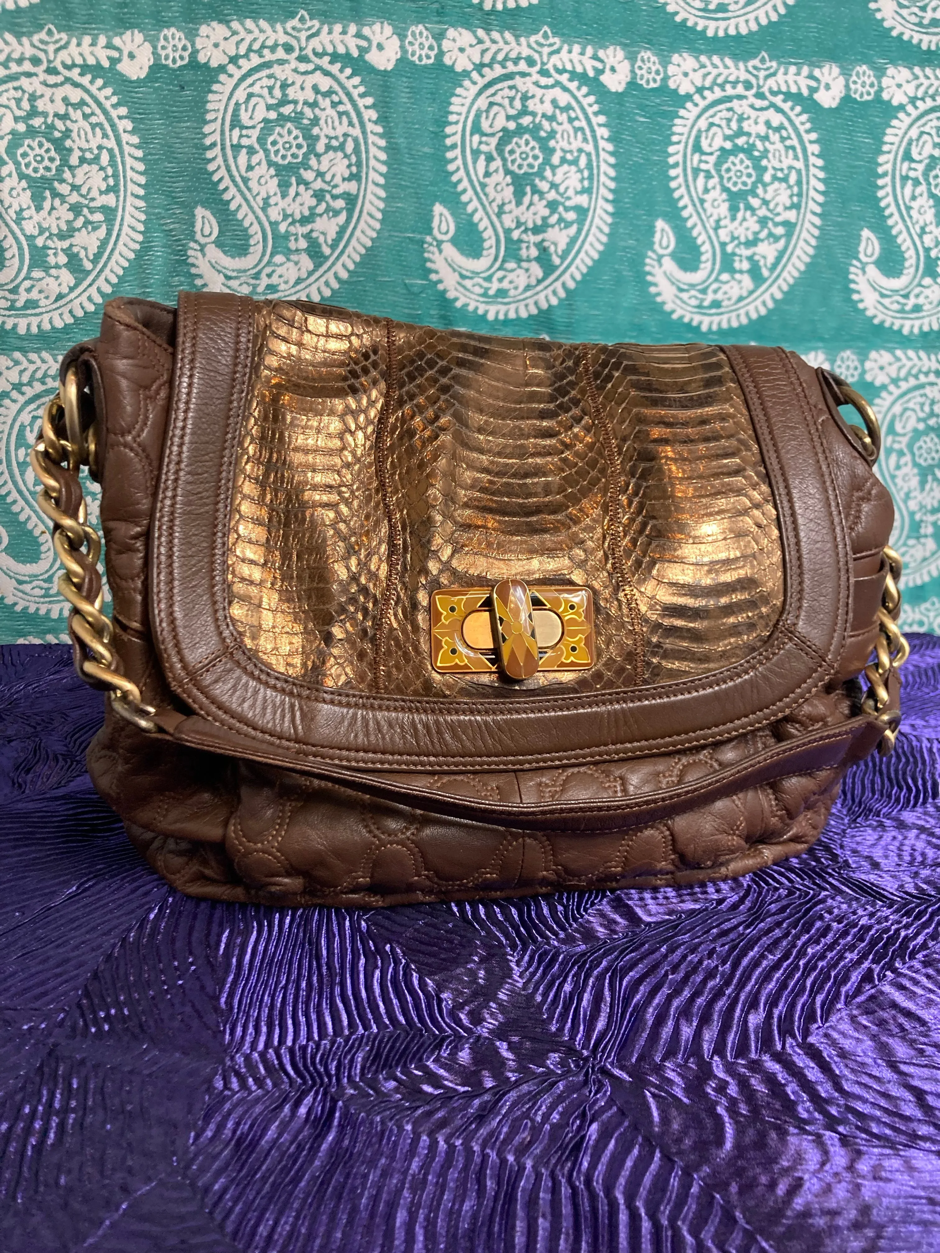 Chi by Falchi Leather and Snakeskin Shoulder Bag