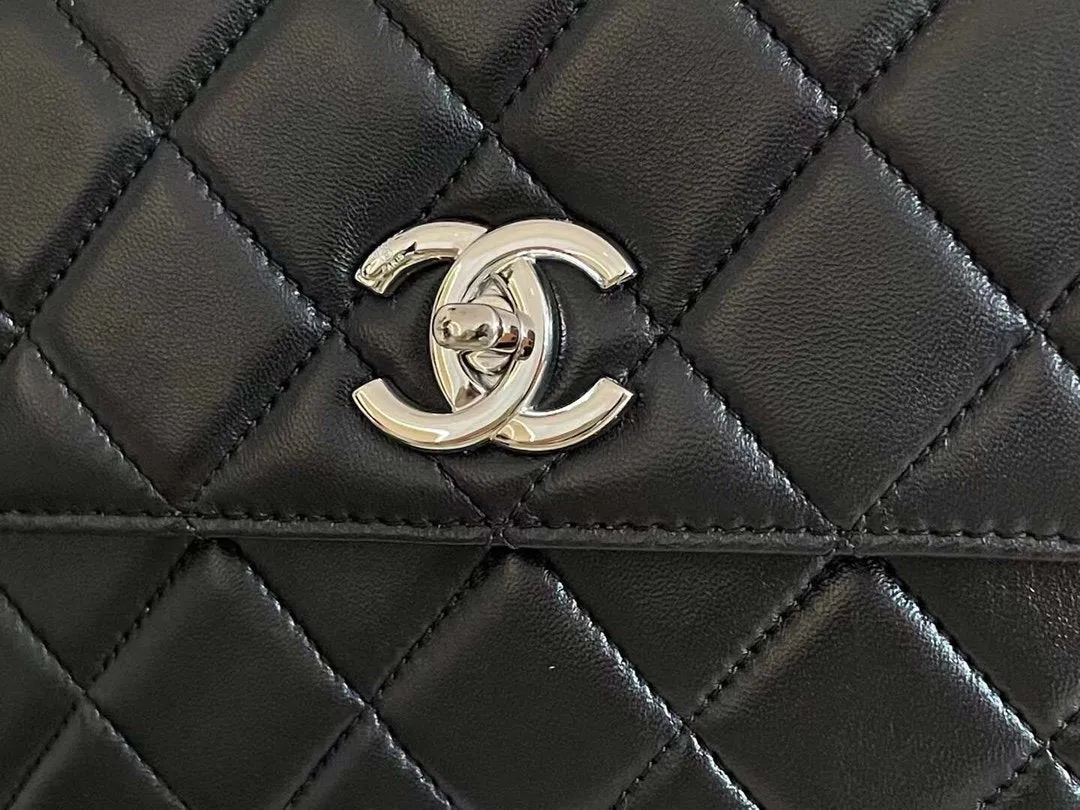 CHL Classic Flap Bag Silver Hardware Black 9.8in/25cm
