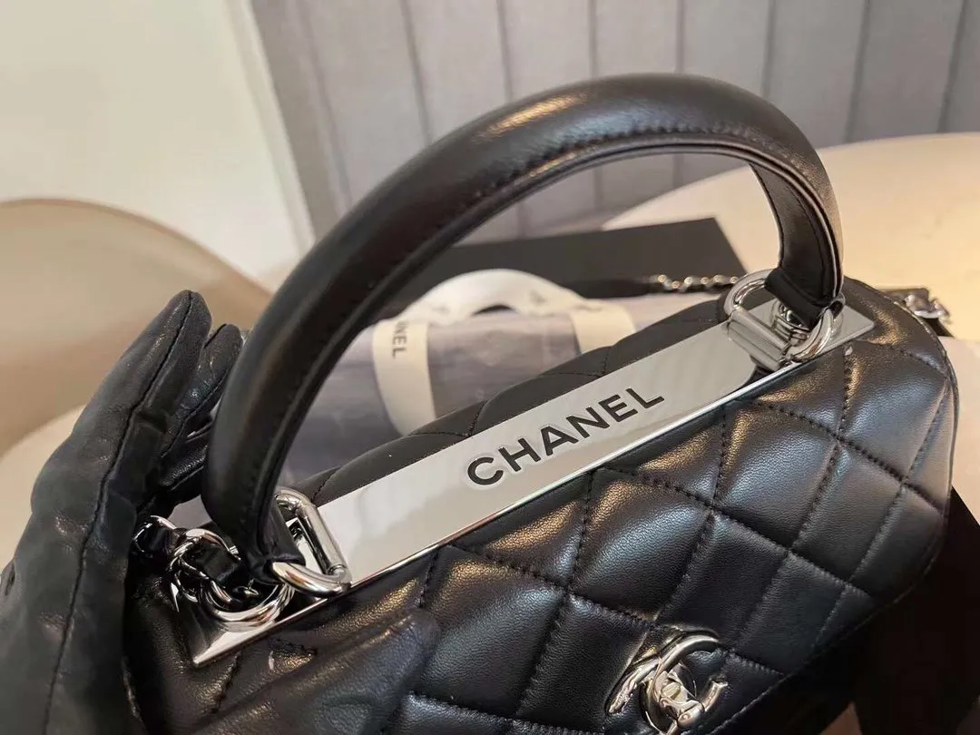 CHL Classic Flap Bag Silver Hardware Black 9.8in/25cm