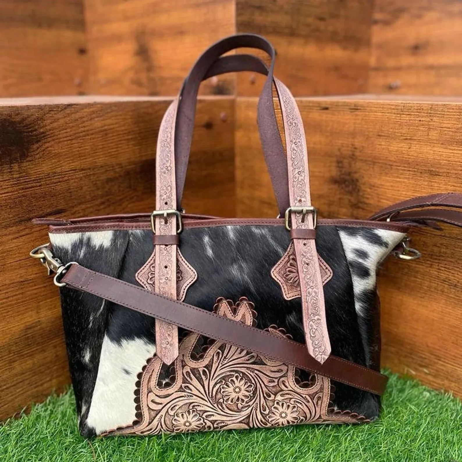Cowhide Tote Bag Tooled Leather