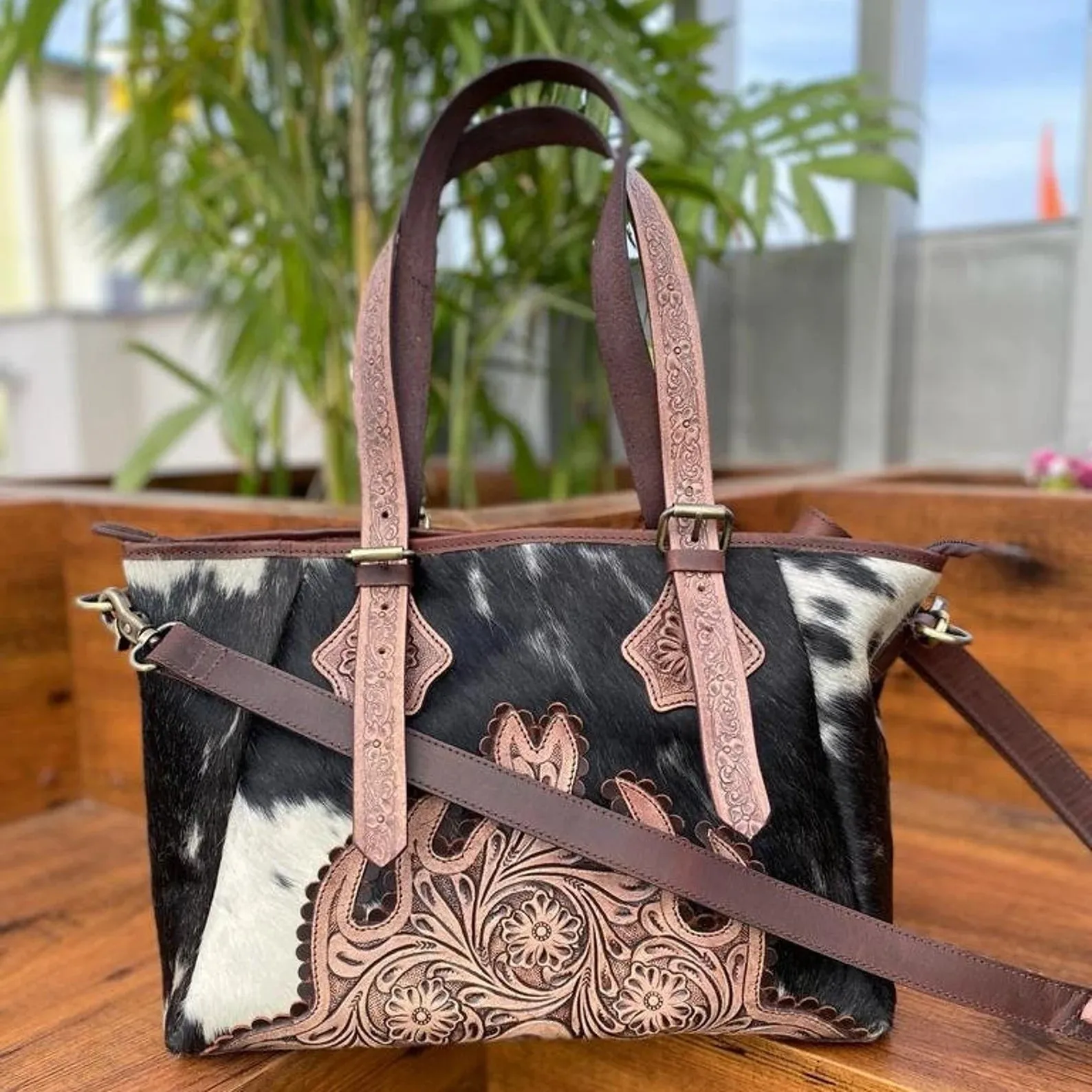 Cowhide Tote Bag Tooled Leather