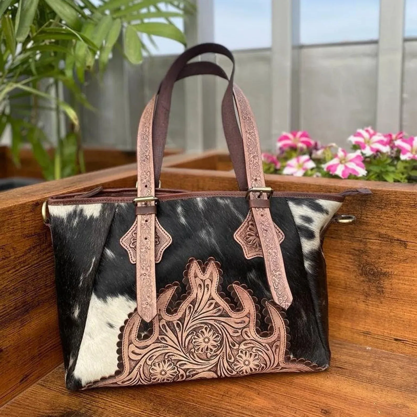 Cowhide Tote Bag Tooled Leather
