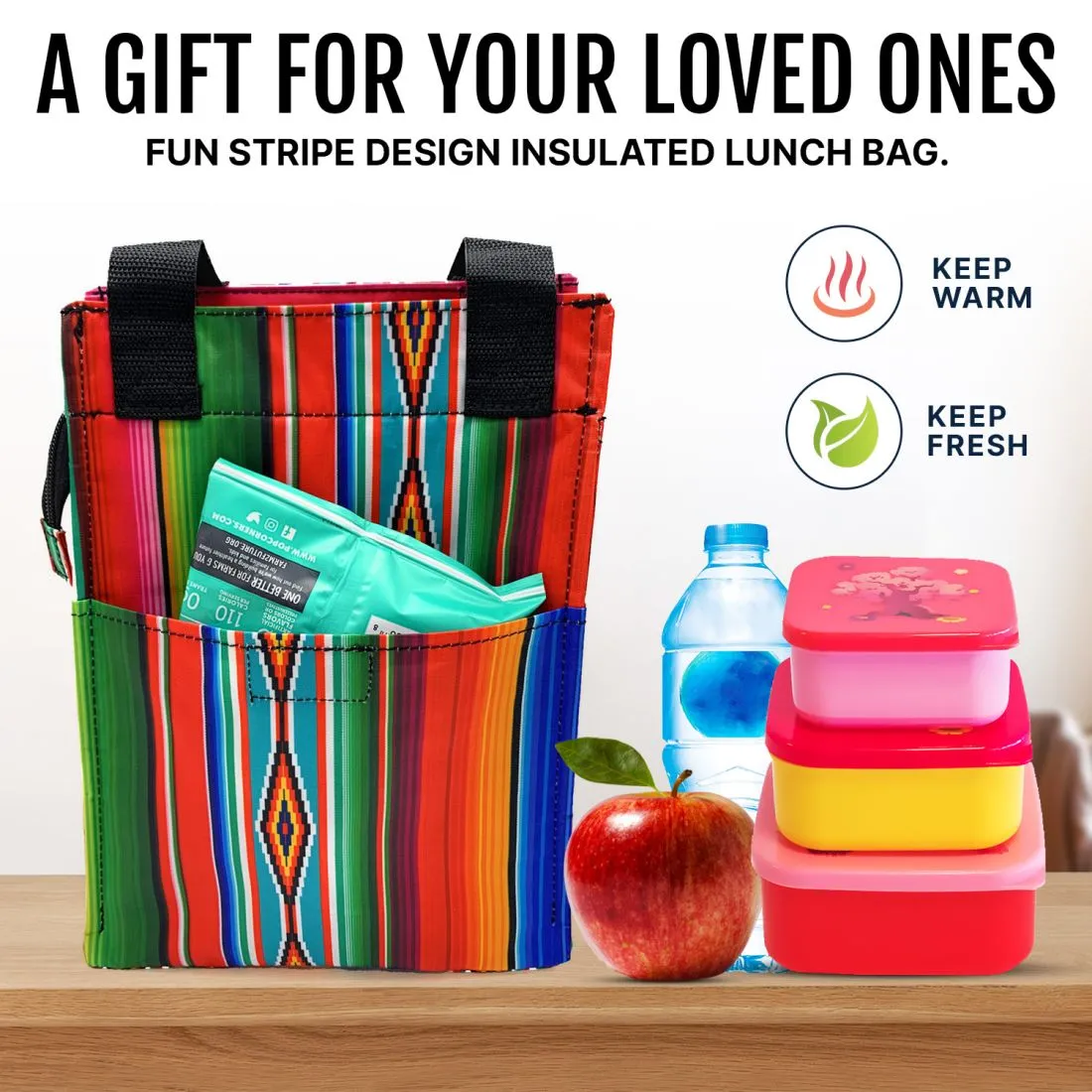 Empire Cove Insulated Lunch Bag Kids Adults Cooler Food Tote Picnic Travel Stripe
