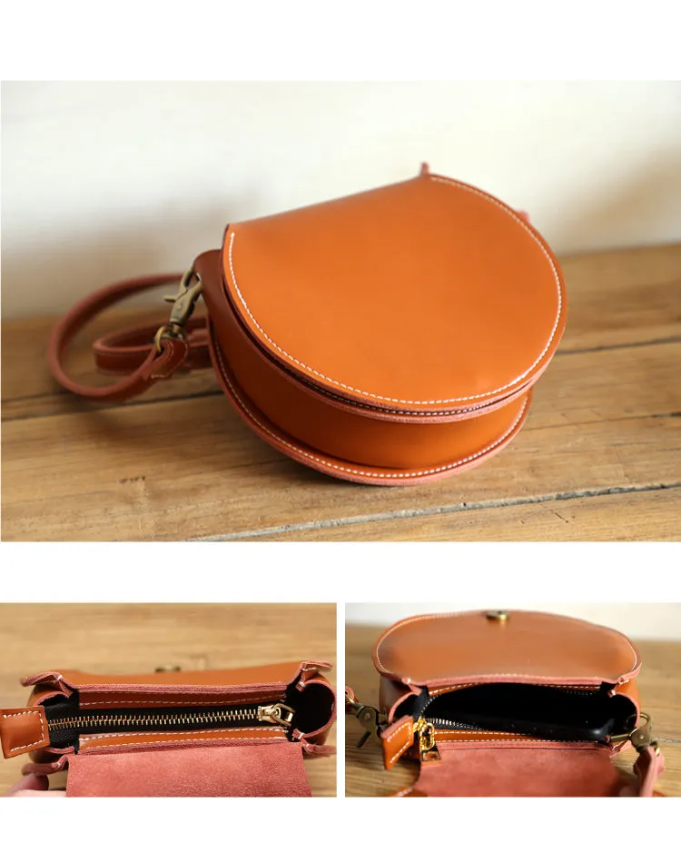 Genuine Leather Round Bag Round Leather Crossbody Bag