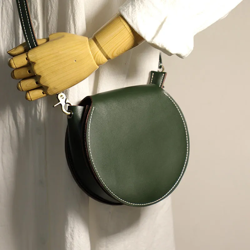 Genuine Leather Round Bag Round Leather Crossbody Bag