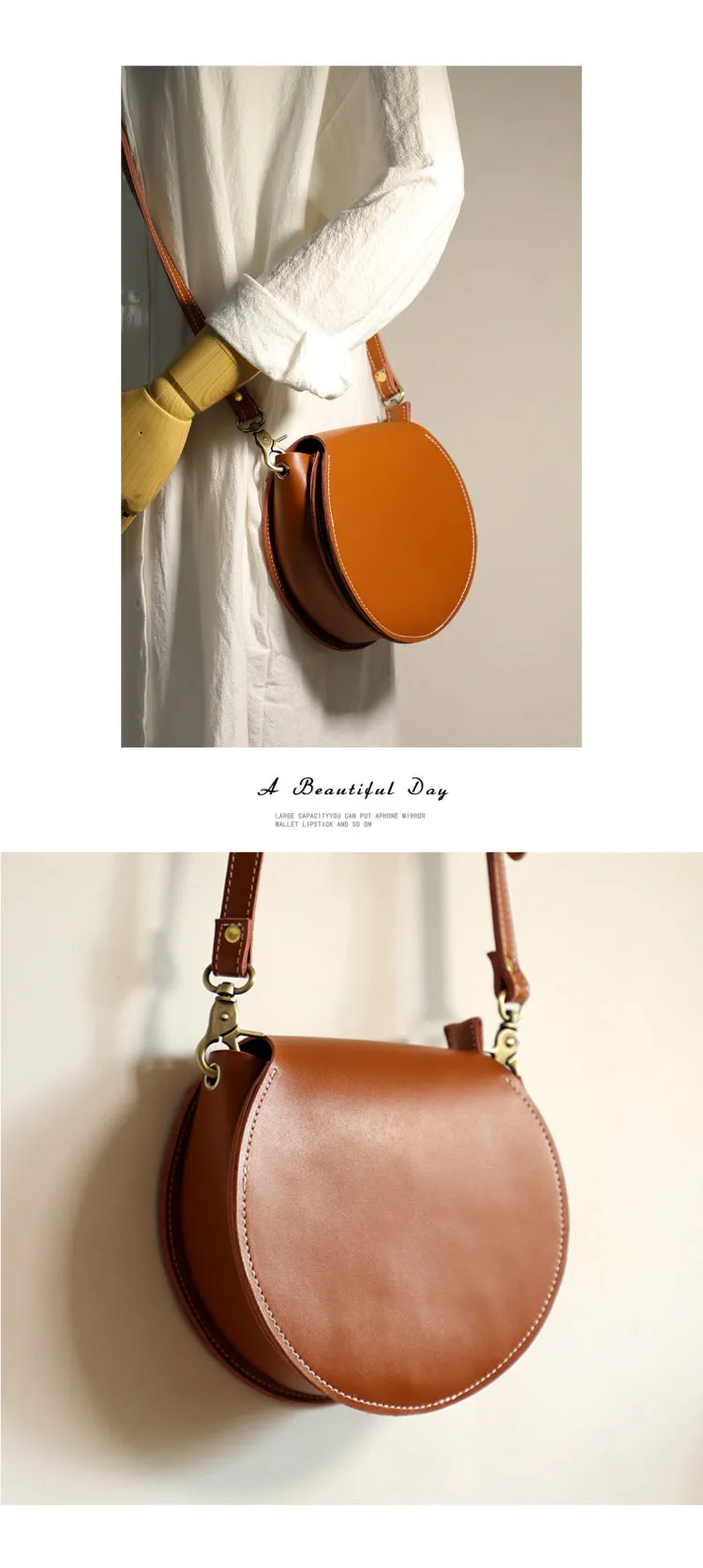 Genuine Leather Round Bag Round Leather Crossbody Bag