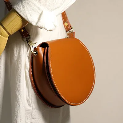 Genuine Leather Round Bag Round Leather Crossbody Bag