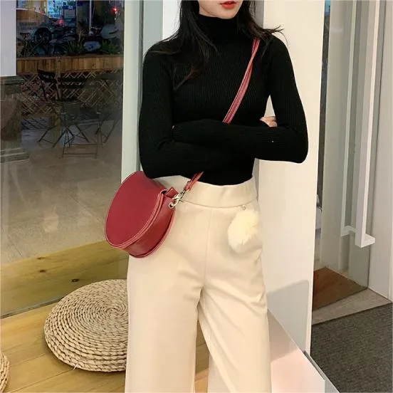 Genuine Leather Round Bag Round Leather Crossbody Bag
