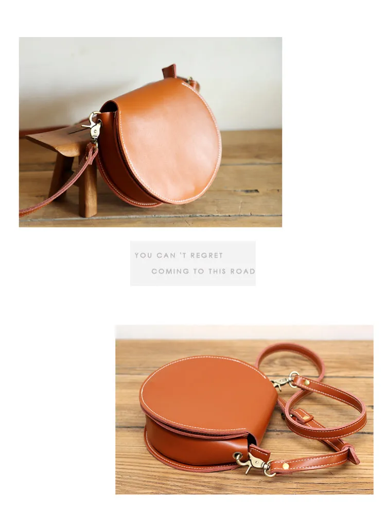 Genuine Leather Round Bag Round Leather Crossbody Bag