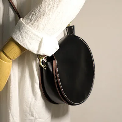 Genuine Leather Round Bag Round Leather Crossbody Bag
