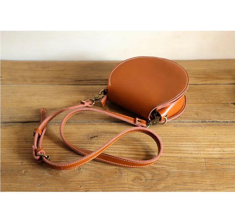 Genuine Leather Round Bag Round Leather Crossbody Bag
