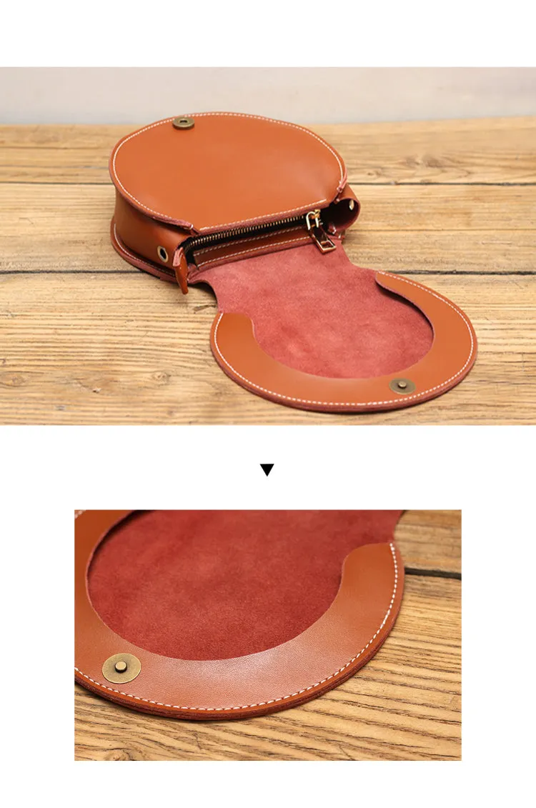 Genuine Leather Round Bag Round Leather Crossbody Bag