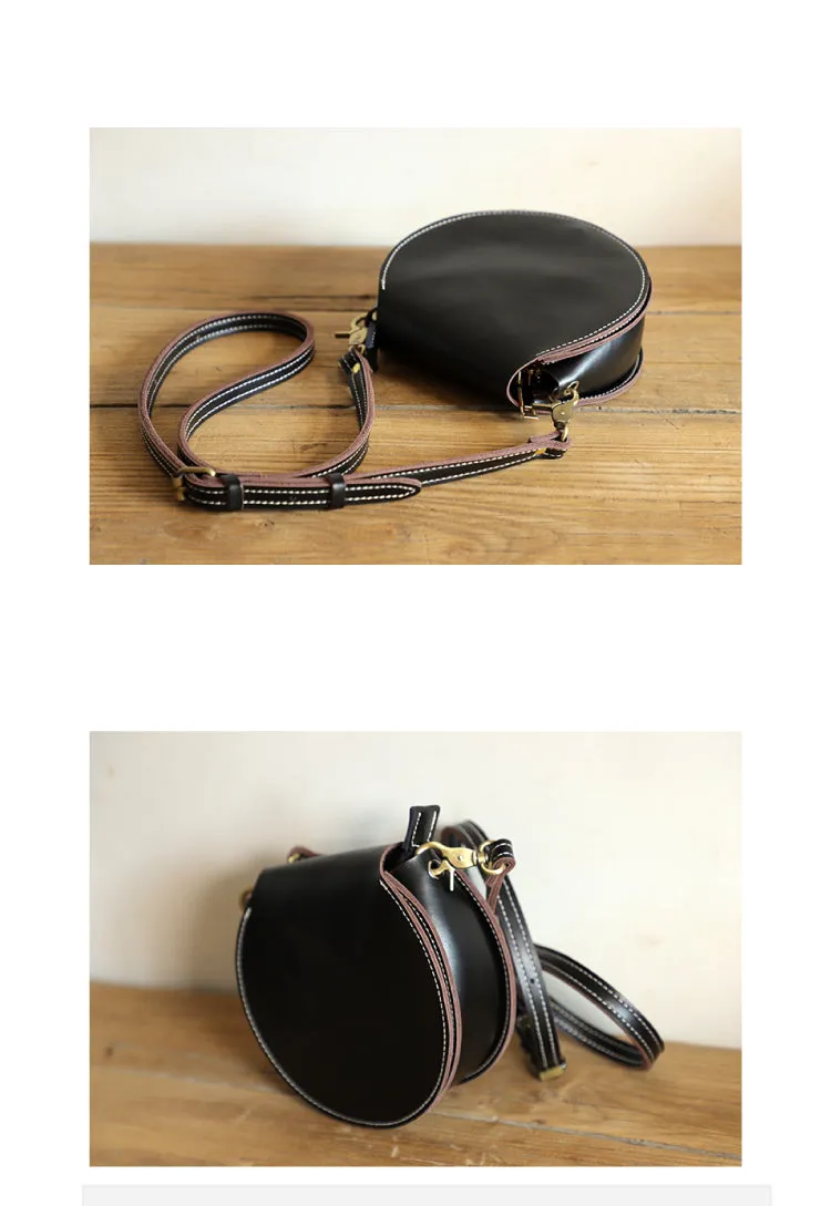 Genuine Leather Round Bag Round Leather Crossbody Bag