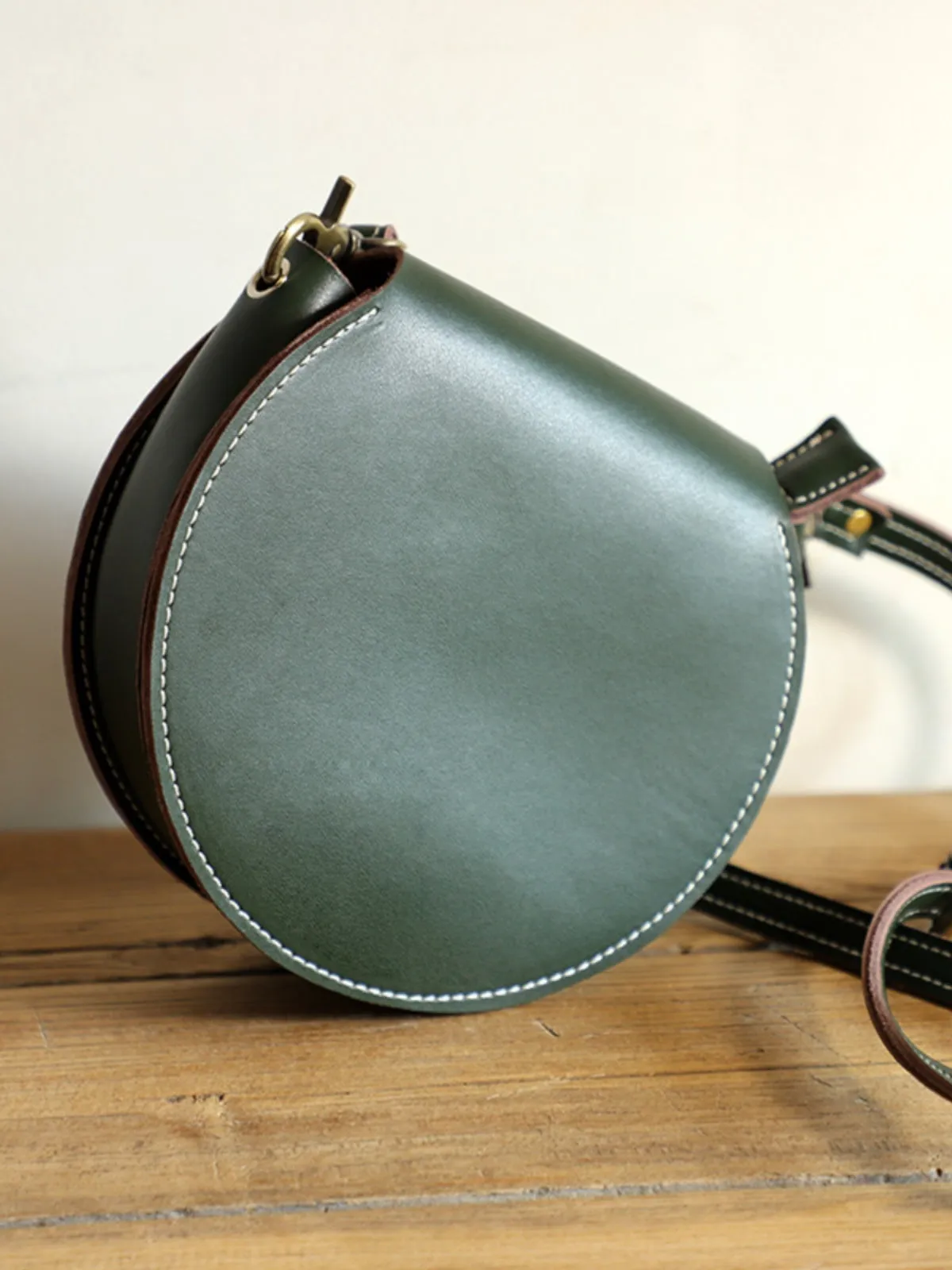 Genuine Leather Round Bag Round Leather Crossbody Bag