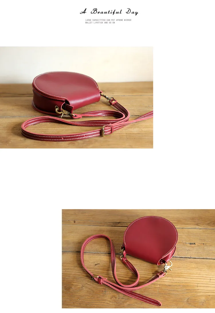 Genuine Leather Round Bag Round Leather Crossbody Bag