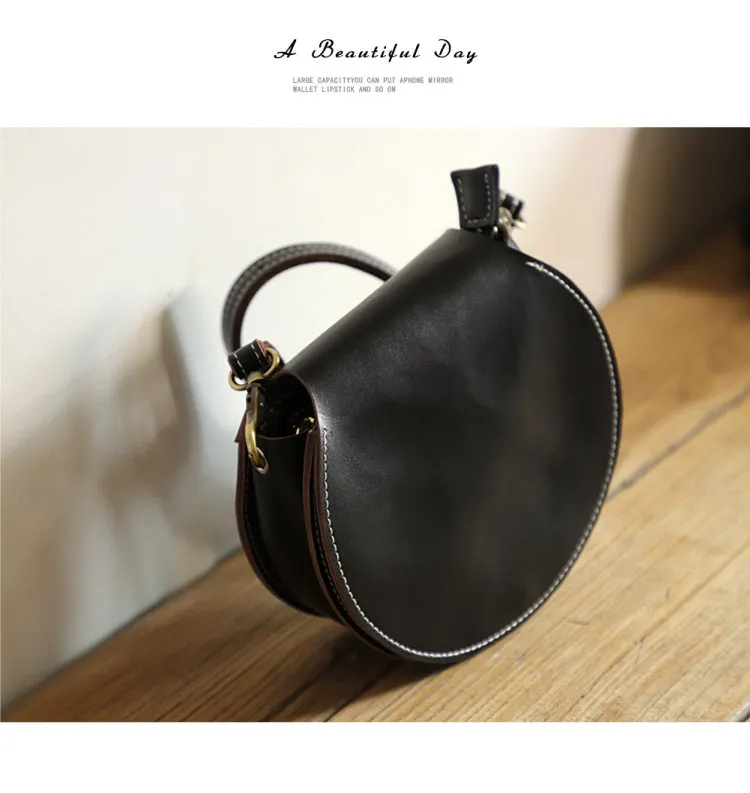 Genuine Leather Round Bag Round Leather Crossbody Bag