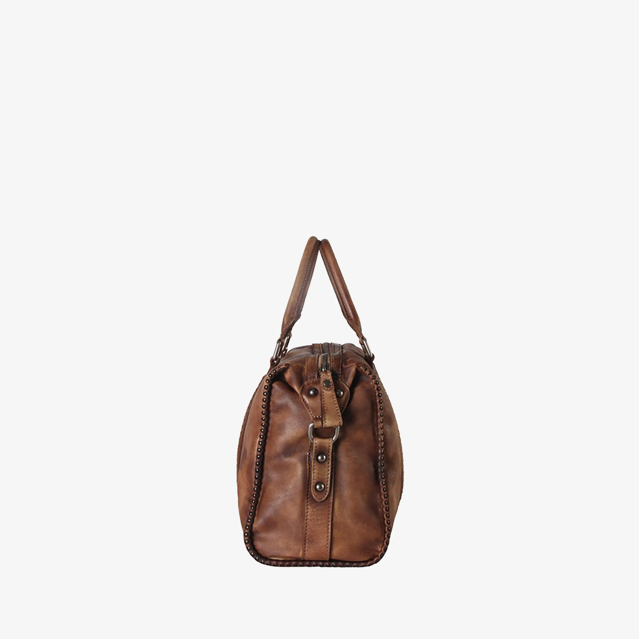 Genuine Leather Studded Tote Handbag