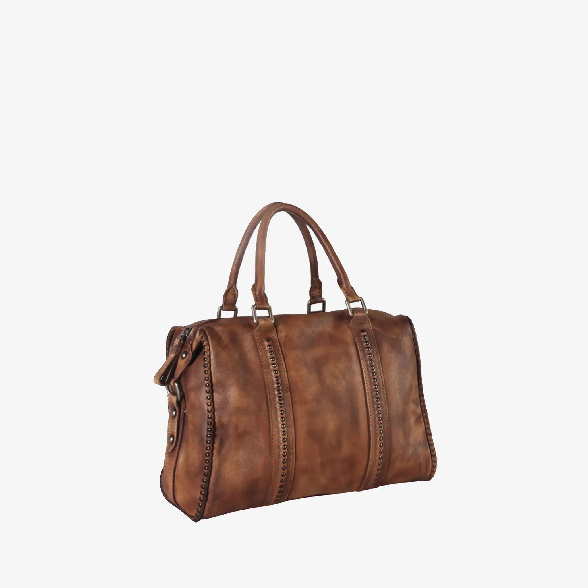 Genuine Leather Studded Tote Handbag