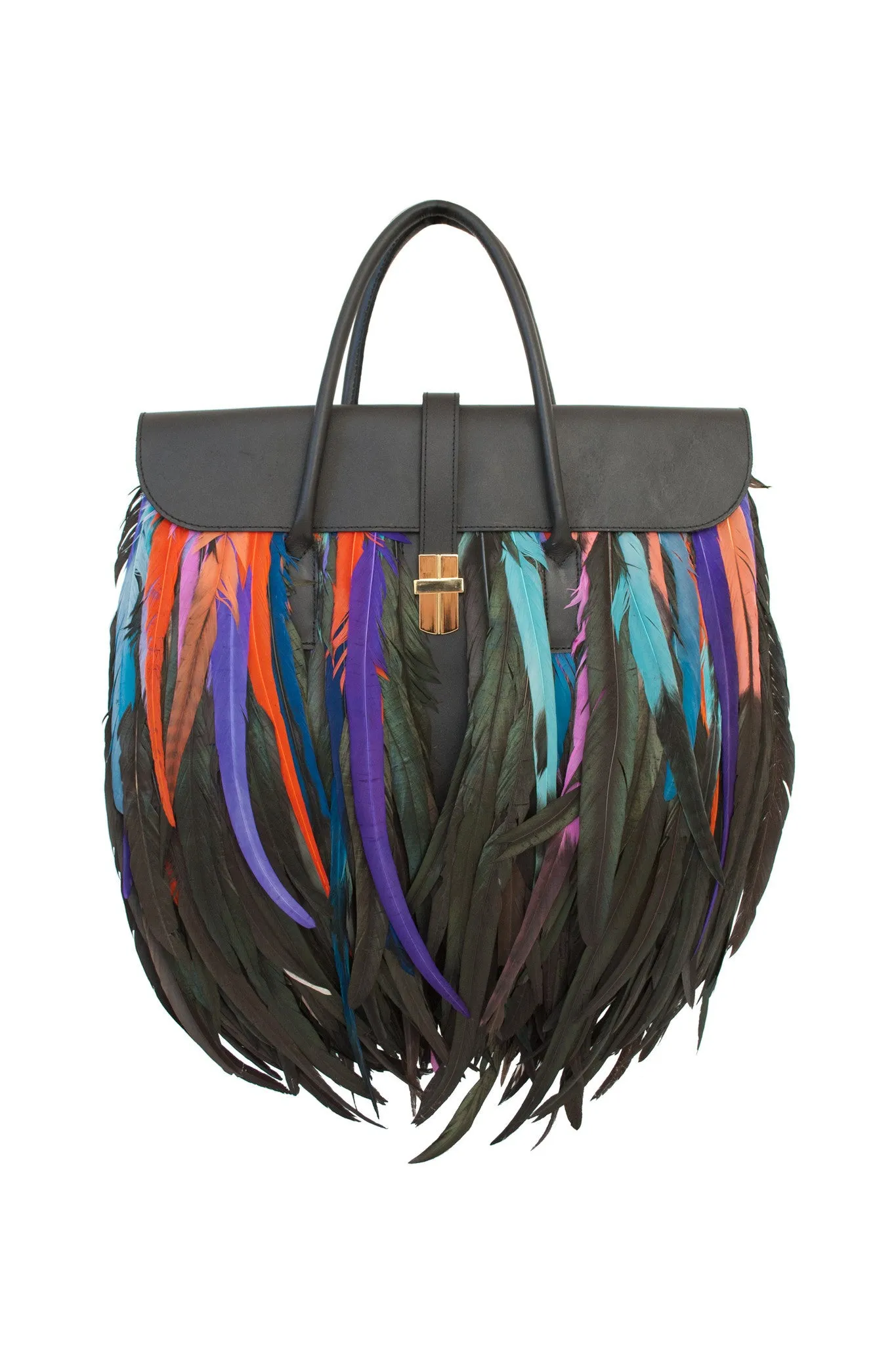 LARGE BRIGHT FEATHER ATTACHE TOTE