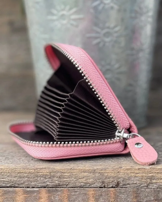 Leather Card Holder Purse - Pink