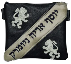 Leather Tallis and Teffilin Bag Angular cut 2 Color bag with name in opposite Color 380H-NV2
