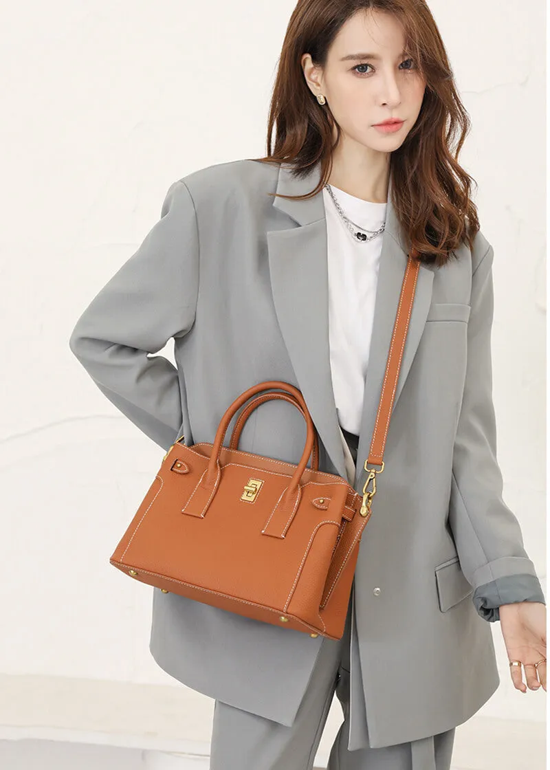 Lock Zip Pebbled Leather Tote Bag