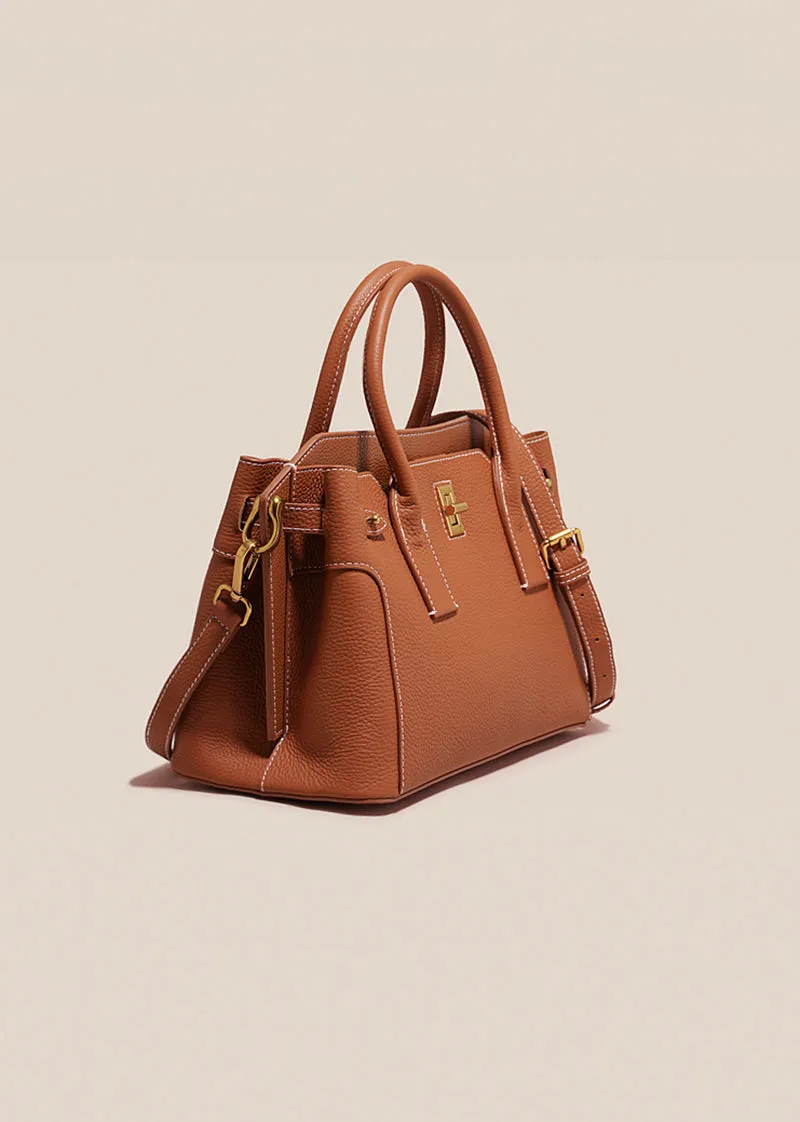 Lock Zip Pebbled Leather Tote Bag