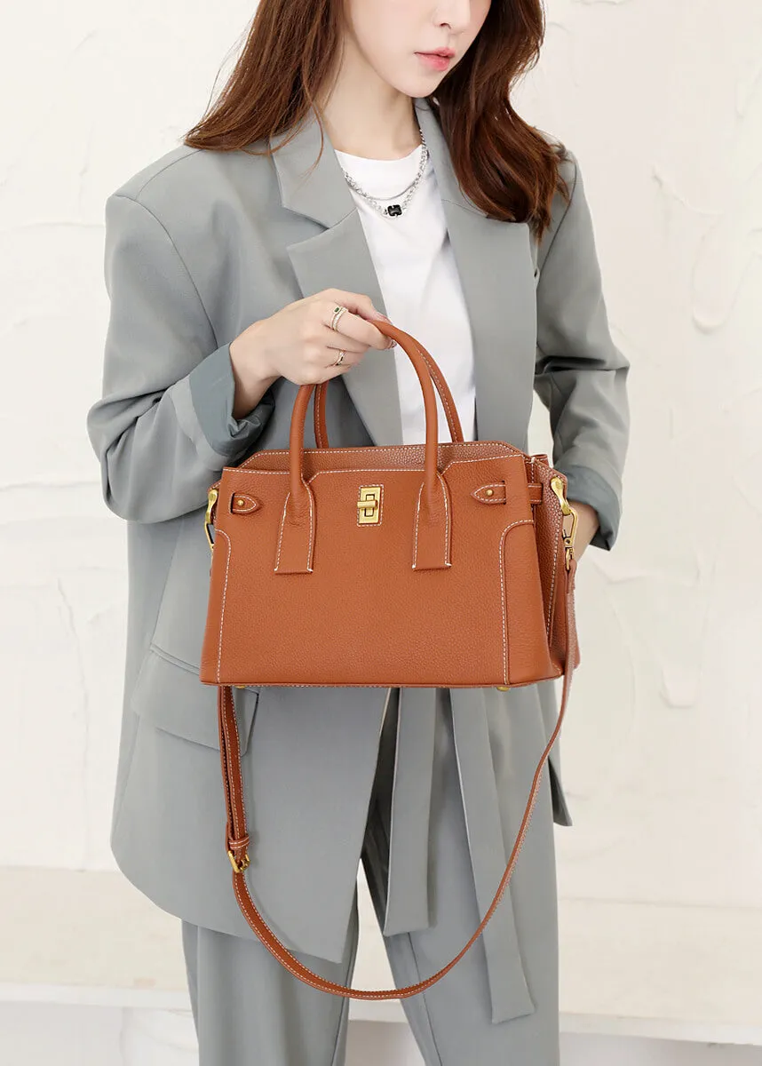 Lock Zip Pebbled Leather Tote Bag