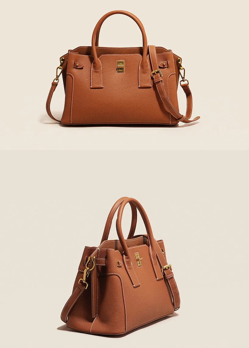 Lock Zip Pebbled Leather Tote Bag
